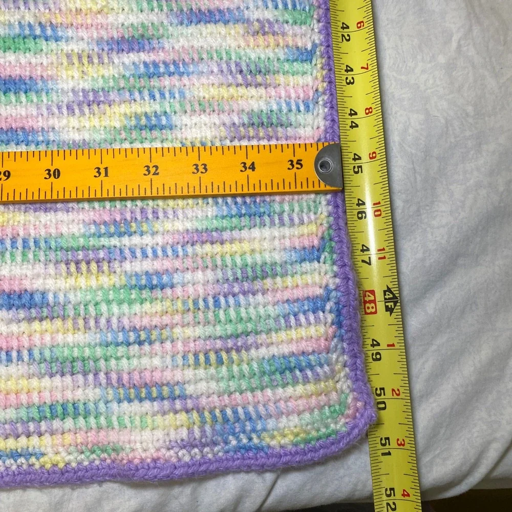 Handmade Crochet Baby Blanket Pastel Variegated Lavender Throw 36x51